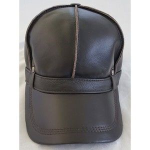 Guanianfei Hat Cap Winter Brown Faux Leather Adjustable Ballcap Lined Unisex